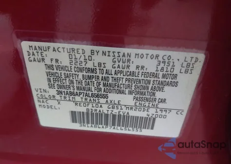 2010 Nissan Sentra 2.0S из США, поврежденный, VIN 3N1AB6AP7AL656555